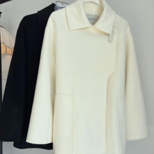 白色双面羊毛大衣女小个子2025年冬季高端短款显瘦赫本风毛呢外套