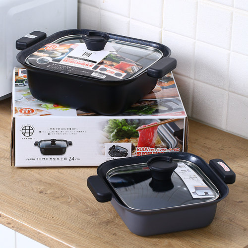 【出口日本尾货】方形汤锅不粘锅双耳火锅日本桌上锅煮菜锅煲汤