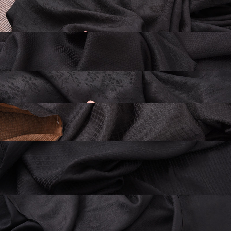 黑色提花真丝香云纱面料重磅夏季香云纱桑蚕丝莨绸黑色香云纱特价