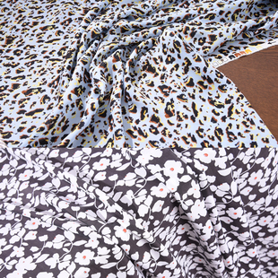 全真丝印花真丝双乔面料1.4米宽特价夏季衬衣连衣裙豹纹真丝109元