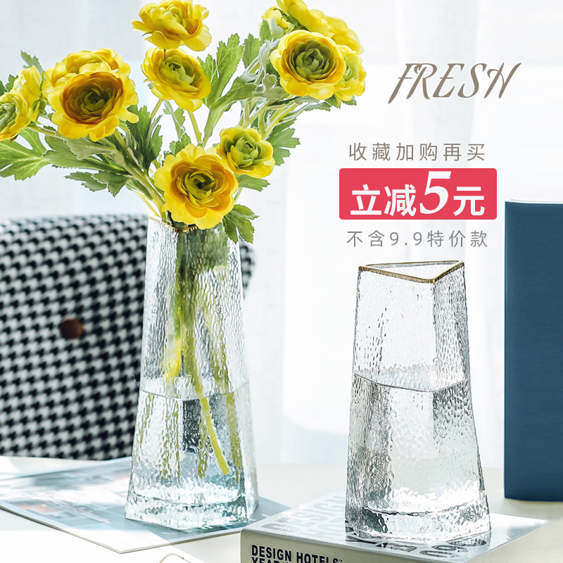 北欧简约描金透明玻璃花瓶创意水培植物鲜花瓶客厅桌面摆件装饰 Adous Home 淘优券