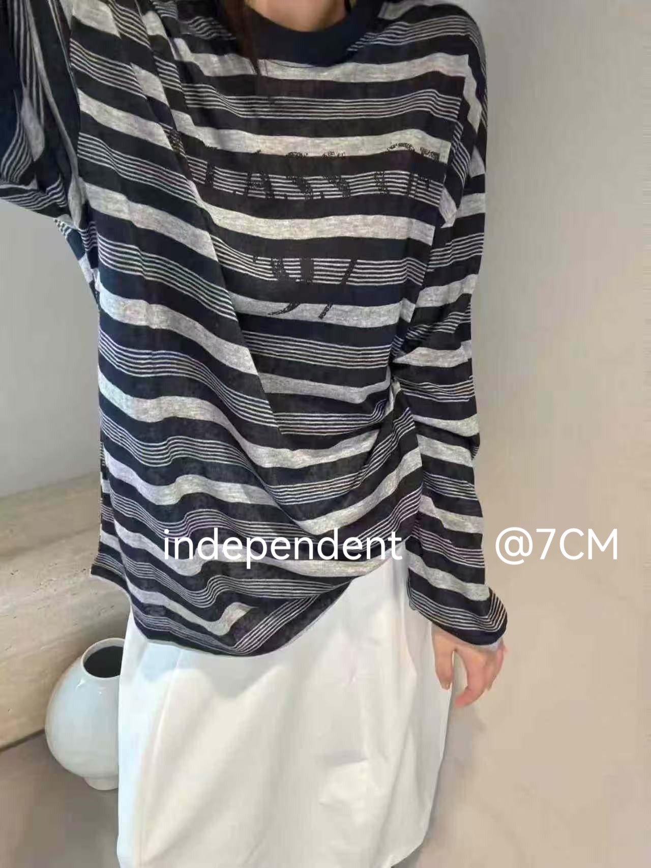 韩国货现货2026春季新款洋气百搭显瘦条纹长袖T恤女宽松薄款上衣