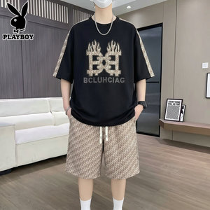 花花公子夏季男士短袖短裤套装