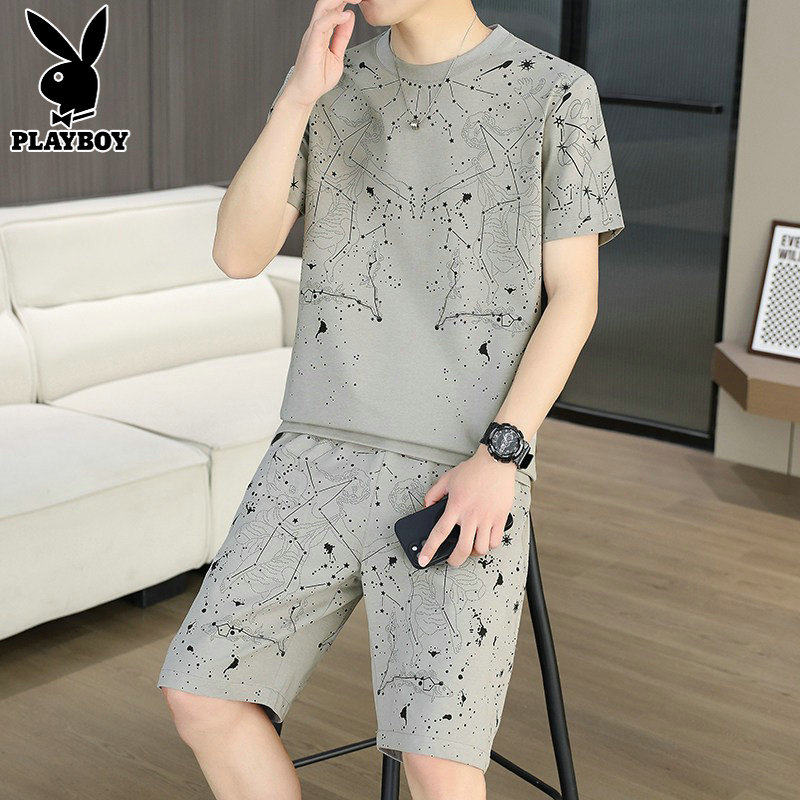 花花公子2026夏新款男士套装索罗娜薄款短袖t恤短裤休闲男生一套