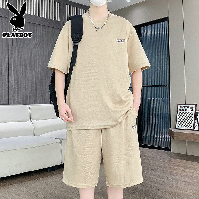 花花公子初高中学生套装男夏季大童男孩青少年短袖t恤短裤两件套