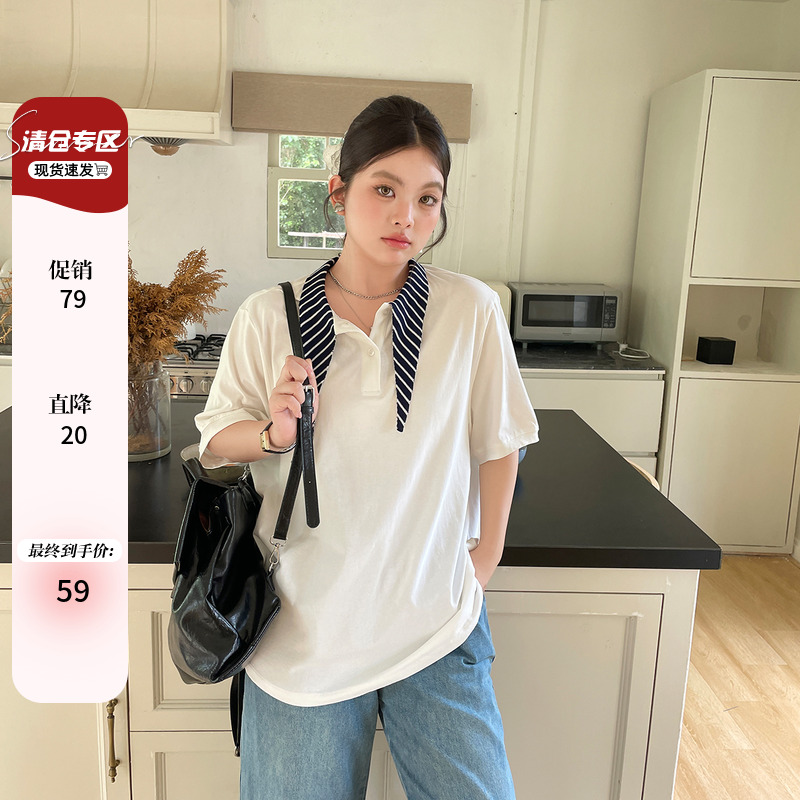 夏季女装大码胖mm韩系设计感短袖上衣女高级感正肩独特超好看t恤