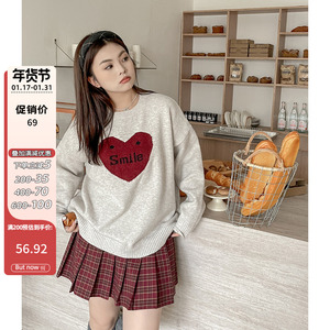 200斤胖妹妹mm别致爱心毛衣大码女装秋冬韩版宽松慵懒风圆领上衣