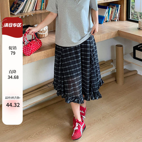 小草微胖定制独特漂亮春夏裙子韩版胖mm大码女装不规则格子半身裙