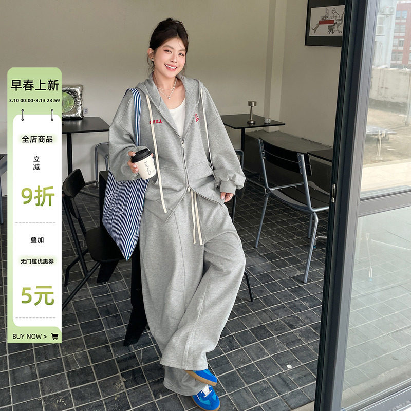 大码女装2025新款独特漂亮秋冬装两件套运动卫衣外套休闲裤子套装