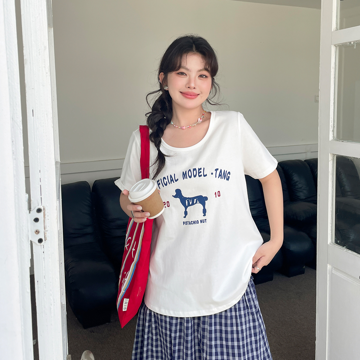 夏季女装新款白色正肩t恤胖mm显瘦遮肚子韩系超好看独特漂亮短袖