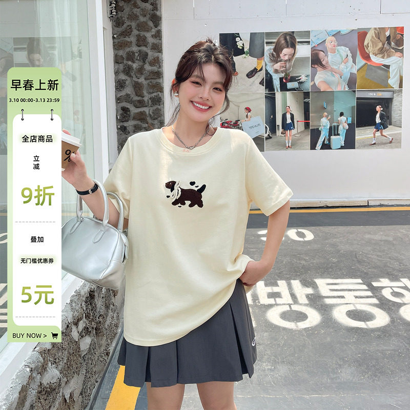 夏2025新款女装正肩独特漂亮t恤大码胖mm可爱小众不撞款百搭上衣