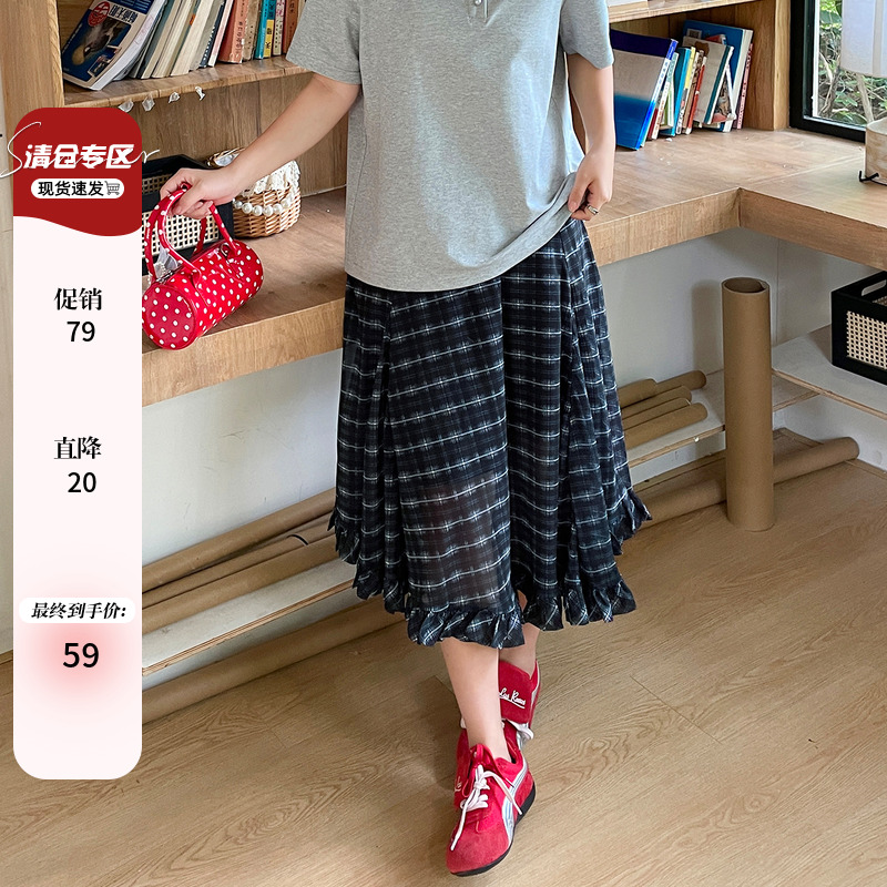 小草宽松定制独特漂亮春夏裙子韩版胖mm大码女装不规则格子半身裙