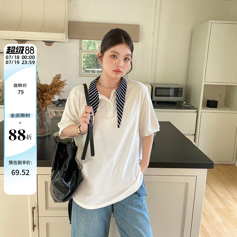夏季女装大码胖mm韩系设计感短袖上衣女高级感正肩独特超好看t恤