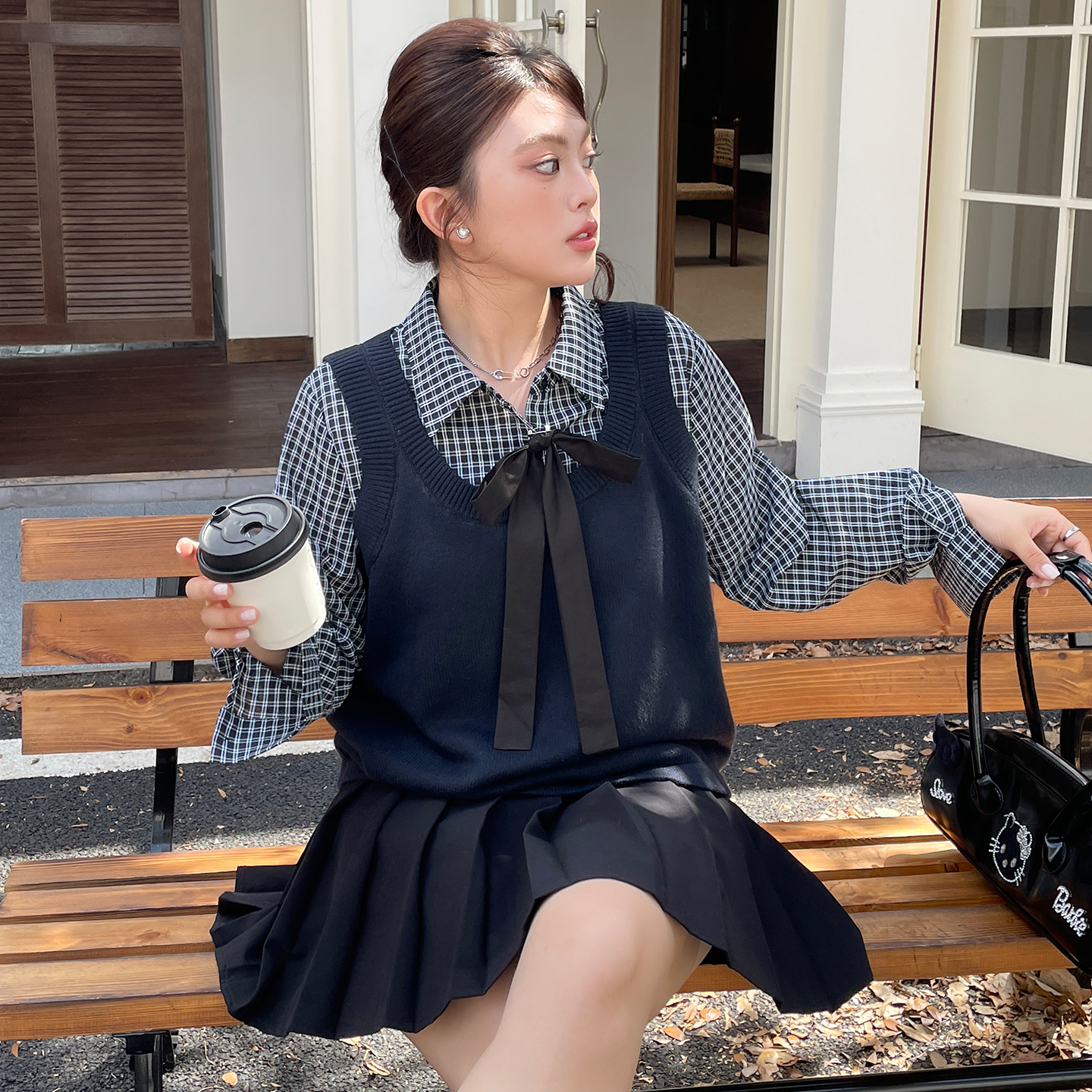 大码女装氛围感早秋穿搭独特超好看上衣胖mm假两件格子衬衫毛衣