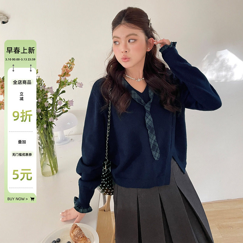 2026新款女装独特漂亮miu系针织上衣大码胖mm春季显瘦学院风毛衣