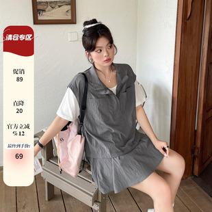 胖mm休闲运动假两件短袖 洋气时髦套装 大码 显瘦工装 夏季 裙裤 女时尚