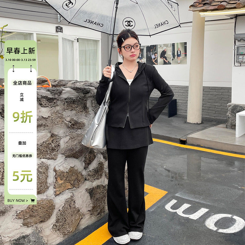 大码女装2025新款春装胖mm运动套装时尚洋气减龄显瘦遮肉两件套