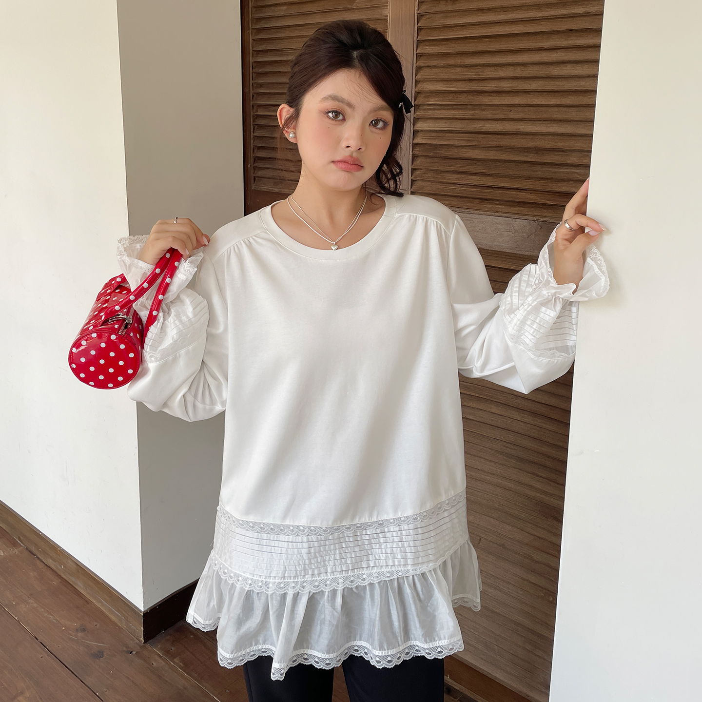 大码女装绝美巨好看早秋气质女士上衣胖mm正肩显瘦蕾丝长袖打底衫