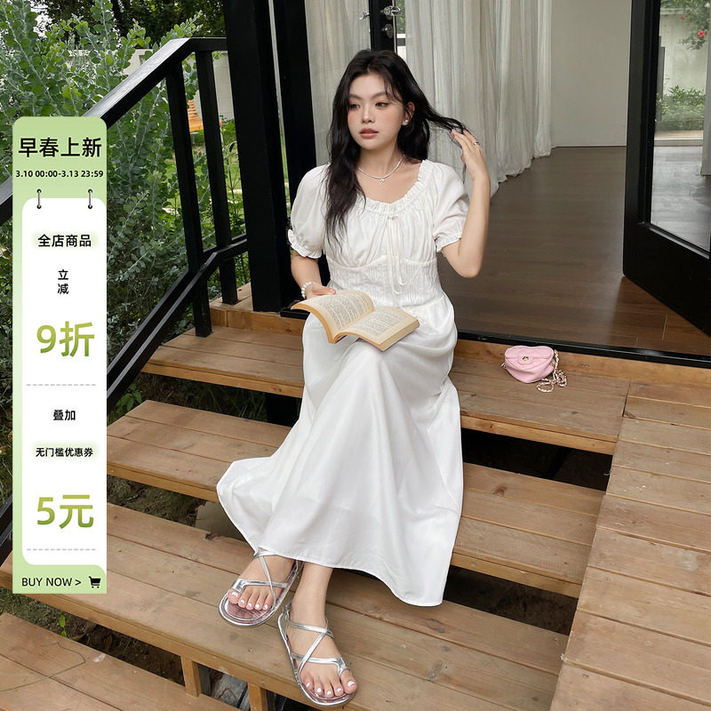 夏装女装2025新款独特漂亮减龄款裙子胖mm大码泡泡袖垂坠感连衣裙