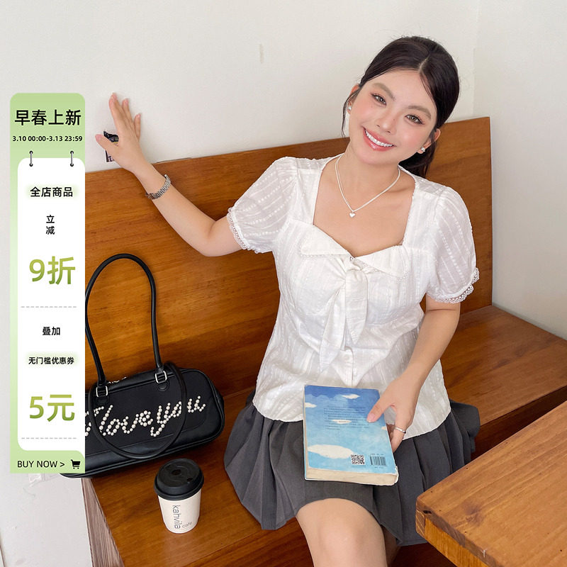 2025夏季穿搭高级感法式衬衫上衣胖mm大码女装正肩独特超好看t恤