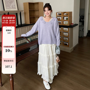 胖mm蕾丝吊带巨显瘦毛衣半身裙三件套 女装 早秋氛围感穿搭套装 大码