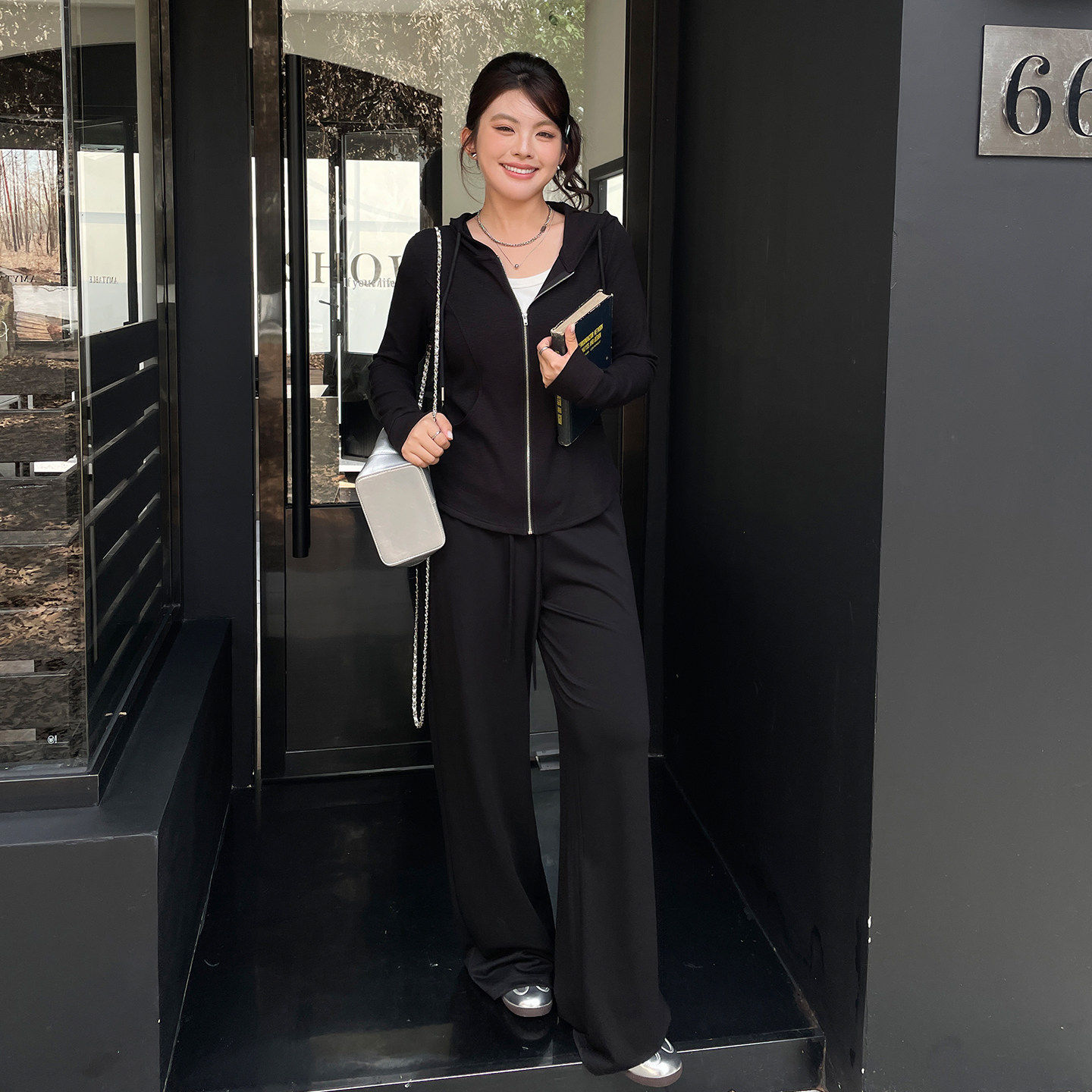 大码胖mm巨遮肚显瘦上衣外套休闲裤子套装春季女装韩系减龄两件套