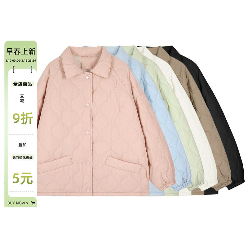 冬季新款夹棉加厚棉服外套大码胖mm韩版时尚糖果色宽松显瘦棉衣