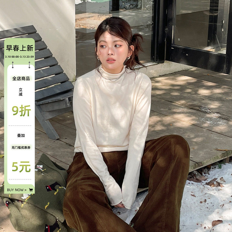 秋冬季内搭可外穿半高领打底衫t恤女大码胖mm遮肚子显瘦针织上衣