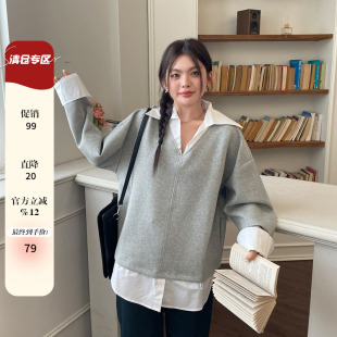 胖mm假两件高级小众不撞衫 2025新款 韩系慵懒卫衣大码 秋季 上衣 女装