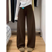 胖mm高腰显瘦复古拖地裤 女大码 摩卡棕加绒阔腿牛仔裤 2026春秋新款