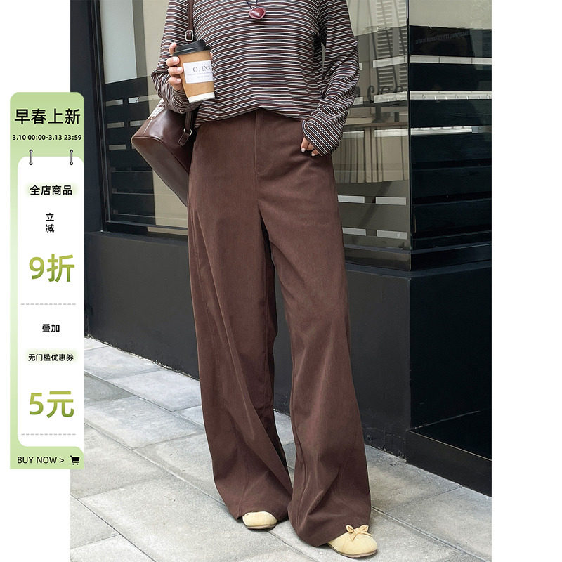 大码女装梨型身材胖mm巨好看加厚灯芯绒裤子秋冬季显瘦休闲阔腿裤