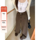 女装 大码 美式 复古高腰牛仔裤 潮 秋冬季 胖mm显瘦休闲宽松阔腿裤 新款