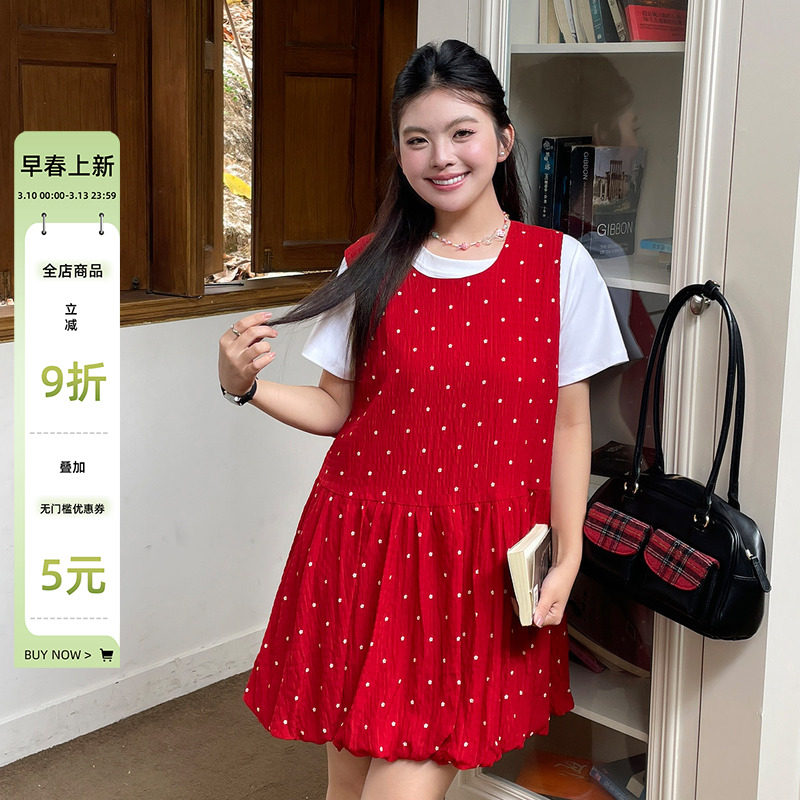 夏季2025新款女装巨好看减龄连衣裙大码胖mm韩系chic别致两件套