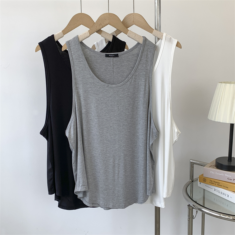 莫代尔宽松大码圆领无袖背心女巨慵懒叠穿外穿舞蹈跳舞服居家背心