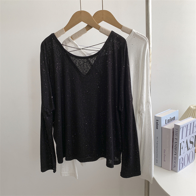 亮晶晶后背镂空长袖防晒衣女设计感小众空调罩衫现代舞练功服上衣