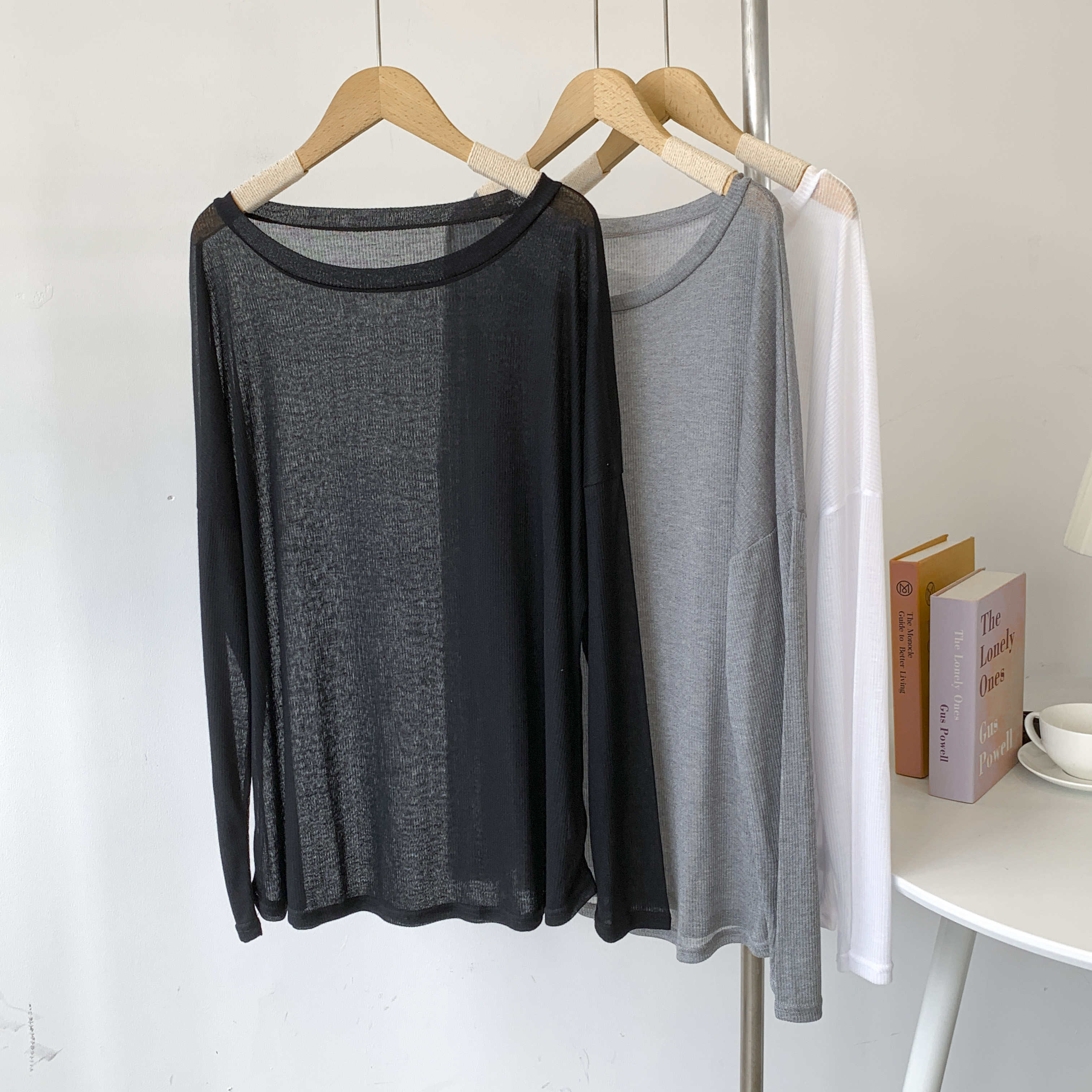 练功罩衫薄款一字领大圆领透视针织防晒衫T恤女显瘦舞蹈服空调衫