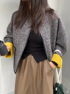 白夜森林 羊毛人字彩点双面双色洋气时髦外套大衣 不退不换