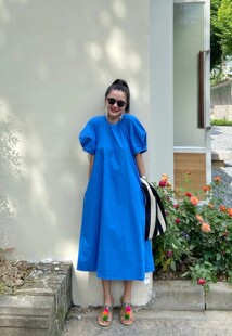 不退不换 露背宽松棉质连衣裙 韩系花苞袖