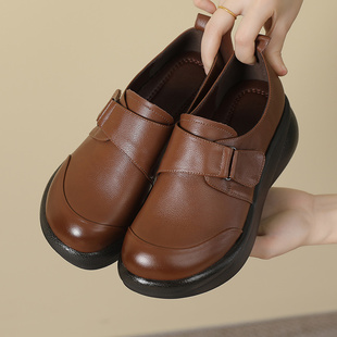头层牛皮厚底软底妈妈鞋女中老年防滑舒适皮鞋不累脚软皮平底单鞋