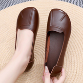 圆头平底单鞋 妈妈鞋 中老年大码 真皮舒适防滑老人鞋 女牛筋软底皮鞋