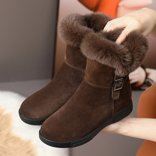 软底真皮雪地靴女平底厚底短靴加绒加厚东北大棉鞋防滑冬季女靴子