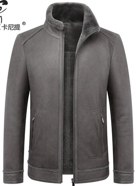 土耳其羊皮毛一体男士美利奴真皮皮衣短款立领皮夹克灰色休闲外套