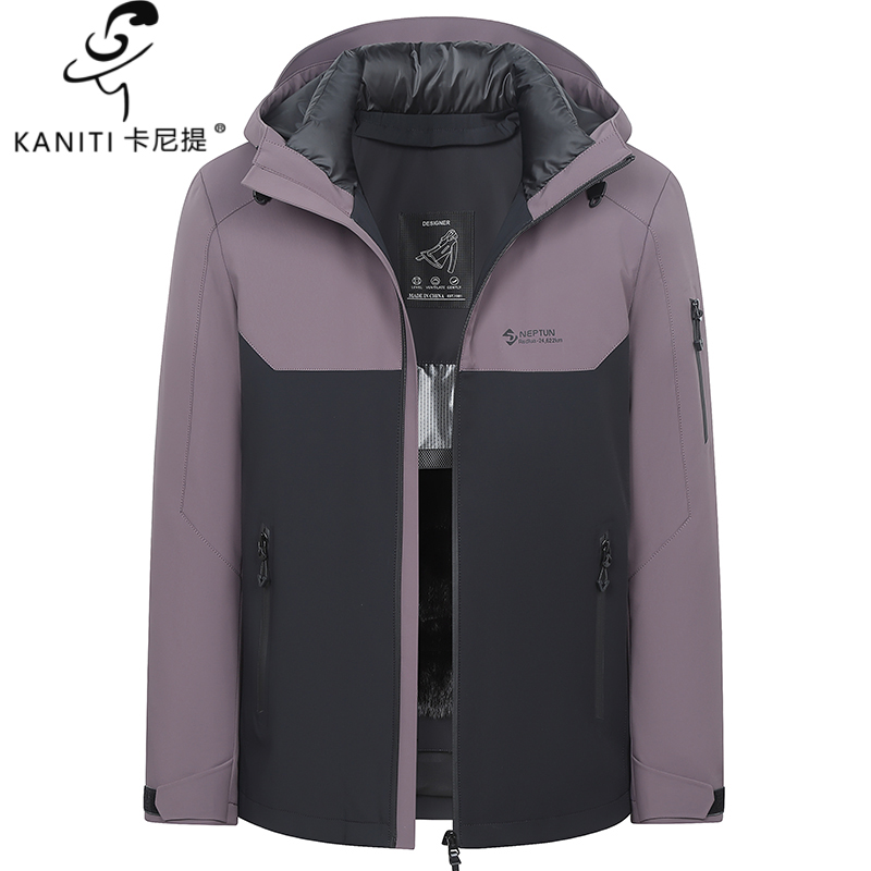 卡尼提水貂皮毛一体内胆男士可脱卸帽子派克服外套冬装保暖冲锋衣