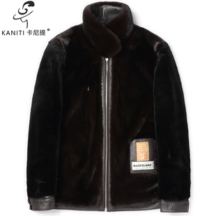 宝嘉美进口水貂内胆男士 新西兰鹿皮尼克服貂皮毛一体翻领中年外套
