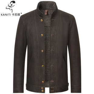 土耳其羊皮毛一体男士短款小立领休闲皮夹克真皮皮衣纽扣款重水洗