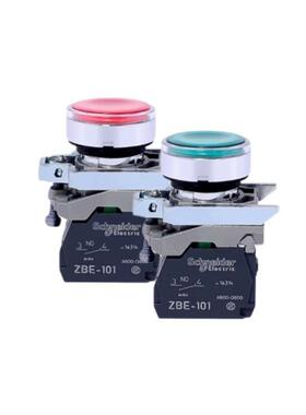 施耐德24V带灯自覆位按钮XB4BW33B1绿色LED开关34M2红220V交直流