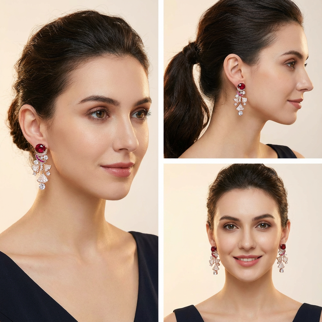 新款重工复古石榴红宝石镶嵌扇形耳环气质轻奢高级感法式耳坠礼服