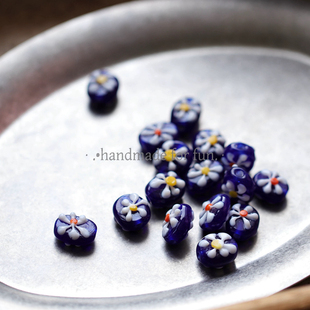 西亚雏菊diy配件立体花朵浮雕手绘琉璃大孔原材料散珠B
