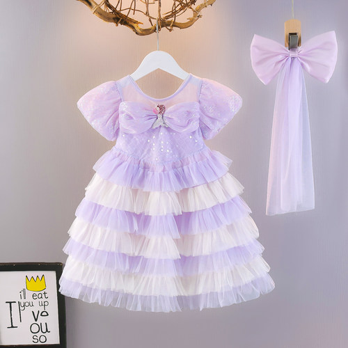 女童夏季人鱼公主网纱蛋糕裙子