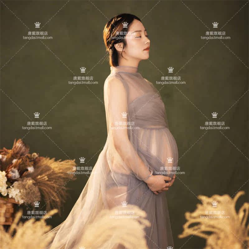 2022新款影楼摄影时尚辣妈孕妇性感孕味蕾丝裙写真服装大肚妈咪照